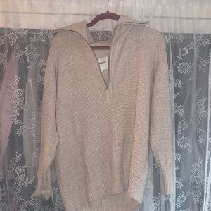 Aerie Men's Cream Zip-Up Sweater